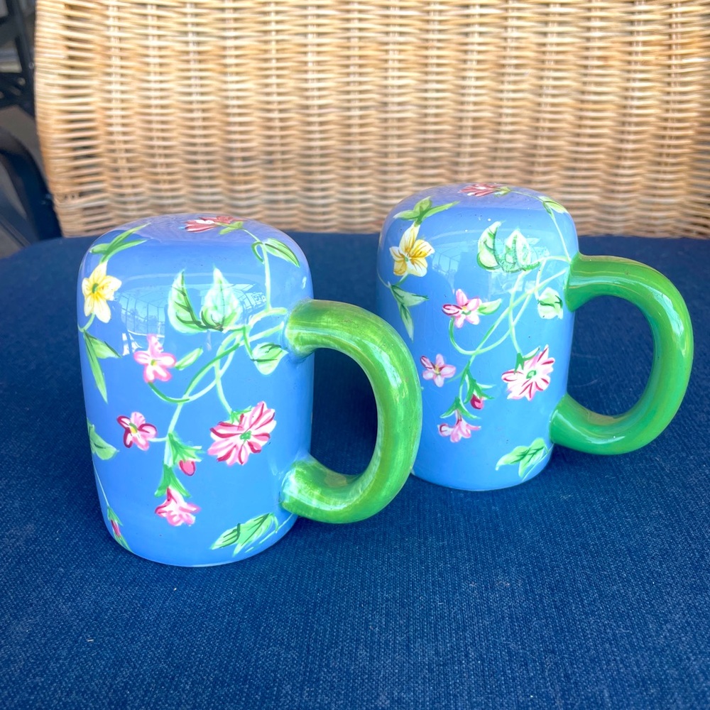 Waverly Blue and Green Floral Salt and Pepper Shakers Cottagecore